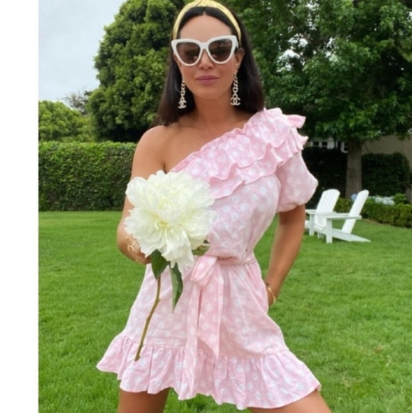 Lisa Marie Fernandez Dresses & Skirts - Lisa Marie Fernandez x Target Baby Pink Polka Dot Ruffle Trim One Shoulder Dress